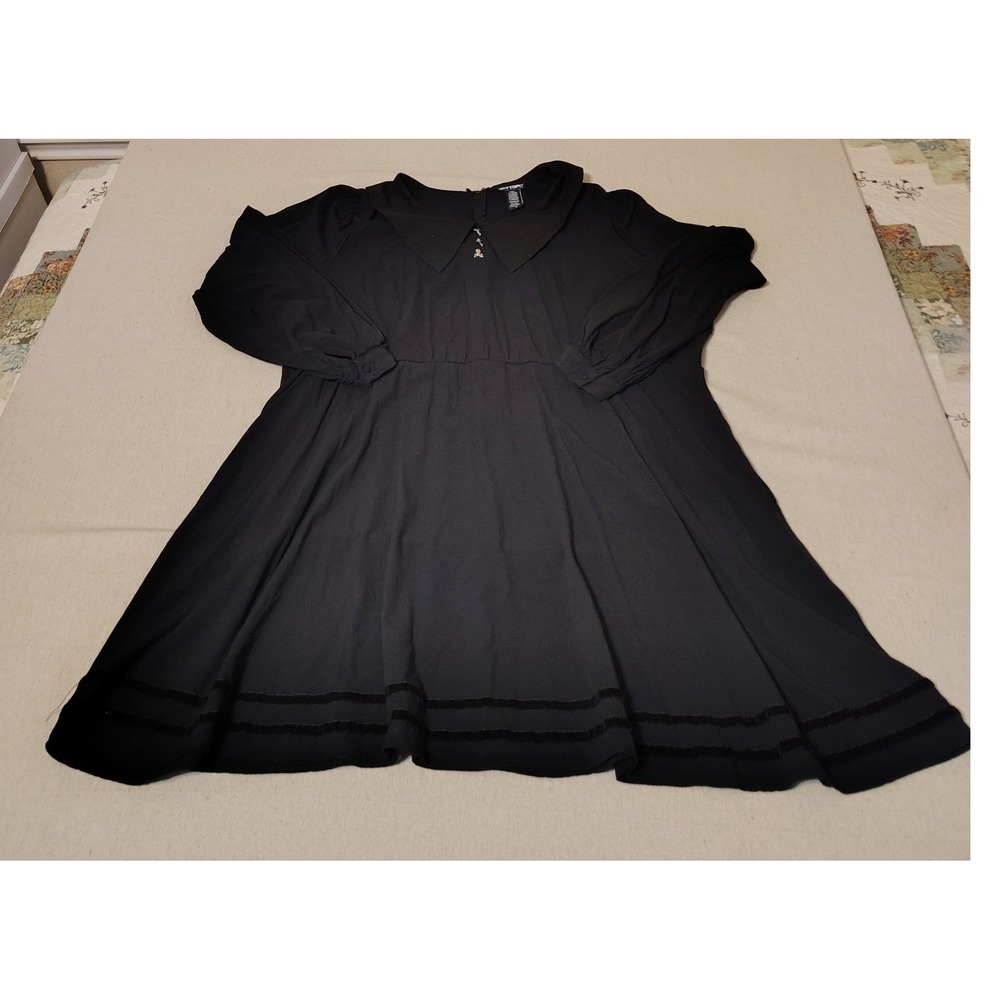 Hot Topic Black Gothic Peter Pan Collar Skull Button Dress Long Sleeve Size 4